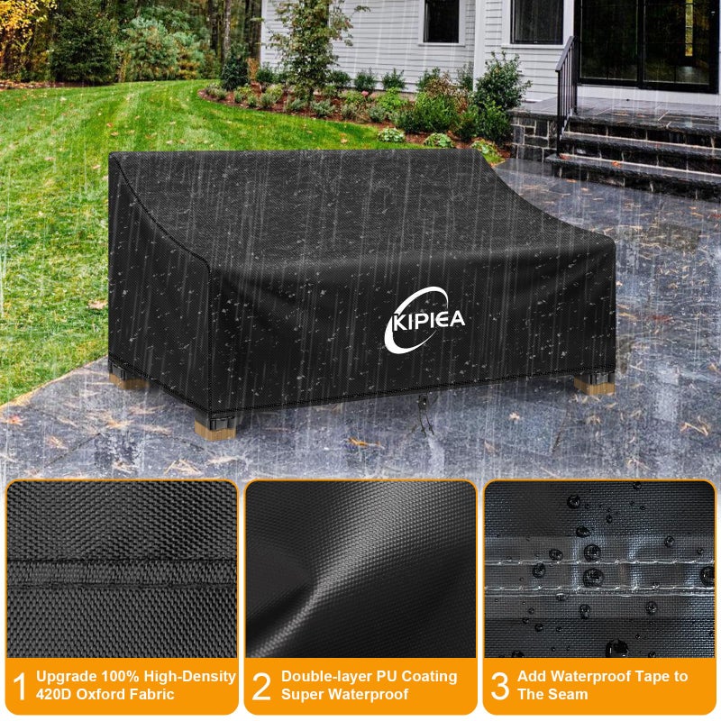 Kipiea Patio Sofa Cover  Heavy Duty Outdoor Couch Covers Waterproof Winter  3-Seat Patio Furniture Cover Loveseat  Outdoor Sofa Covers with Anti UV and No Tears  No Fading (78"" W x 34"" D x 31"" H) - Image 3